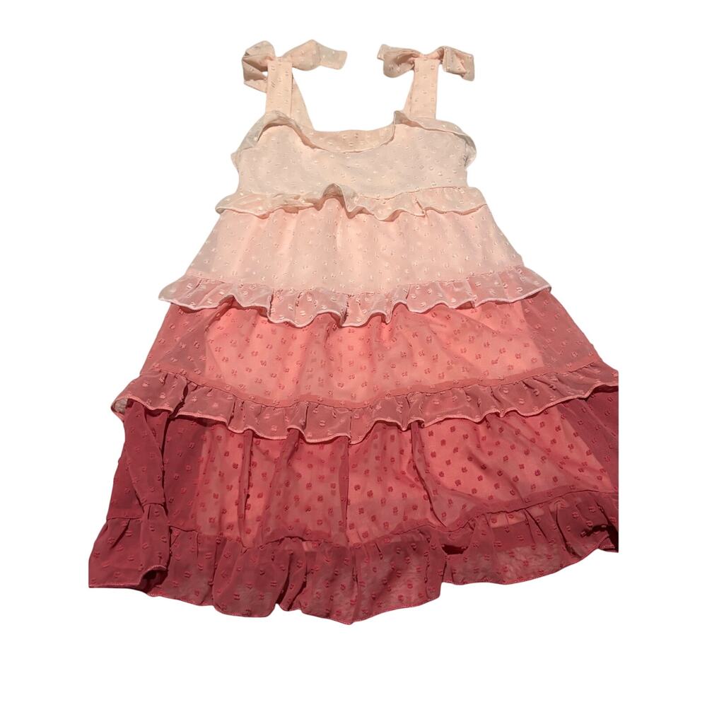 Franki 7/8 pink ombre fade a line striped Swiss dot lined twirl dress bows euc